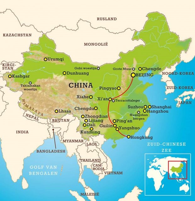 Routekaart China Highlights 12 dagen